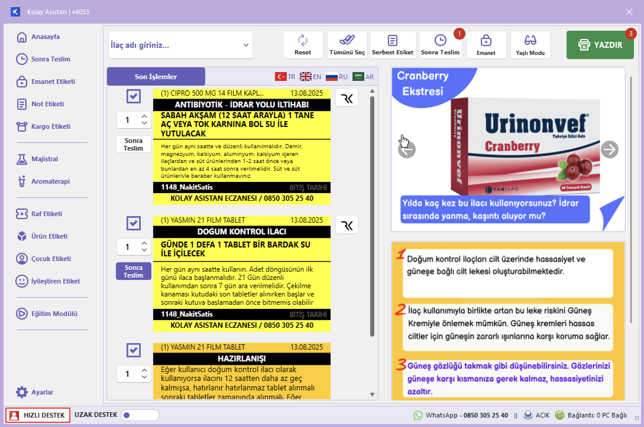 Kolay Asistan ilaç tarif programı ekranı